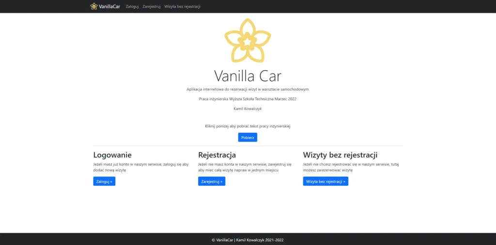 Praca Inżynierska – VanillaCar visual
